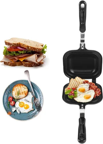 Vista 6 de Oumefar Sartén cuadrada de doble cara para panqueques, sartén antiadherente para hacer sándwiches, sartén multifunción para hornear, tostadora