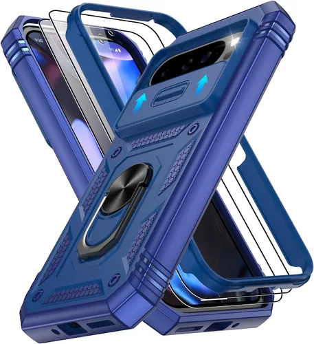 Vista 59 de Gritup Funda para Google Pixel 6 con cubierta deslizante para cámara y protector de pantalla (2 unidades), soporte de anillo giratorio 360°, funda