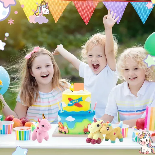 Vista 6 de Huquary 18 llaveros de peluche de unicornio a granel, muñecas de felpa estéticas para mochilas, regalo del día de San Valentín, fiesta de cumpleaños