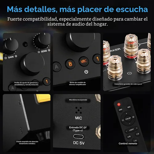Vista 7 de Douk Audio VU3 PRO Medidor VU Analógico Dual, Interruptor de Amplificador de 2 Vías, Selector de Altavoces, Caja Conmutadora de Audio