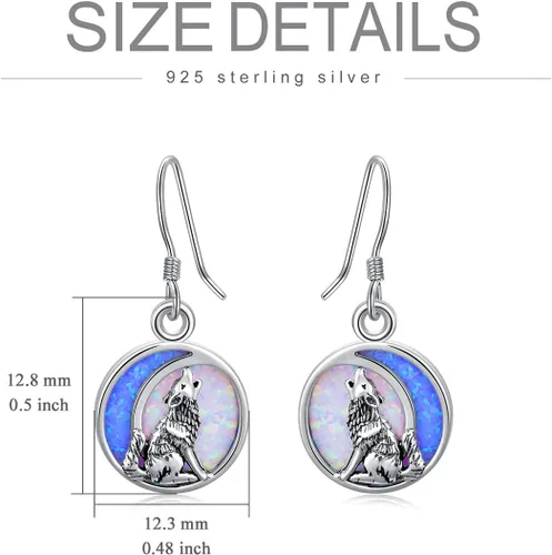 Vista 6 de POPKIMI Bonitos aretes colgantes de animales, joyería de animales, regalos de cumpleaños y Navidad para mujeres, aretes de ópalo de cristal de plata
