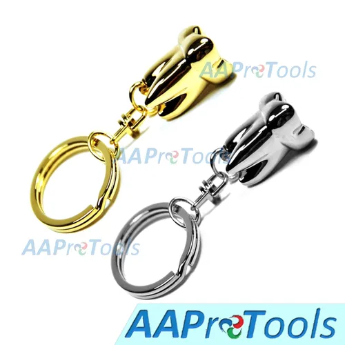 Vista 2 de 2 unids acero inoxidable diente modelo forma llavero dentista/regalo oro/plata