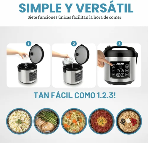 Vista 3 de Aroma Housewares olla arrocera digital de 20 tazas (cocidas) (10 tazas sin cocer), olla de cocción lenta, vaporera de alimentos, exterior de acero