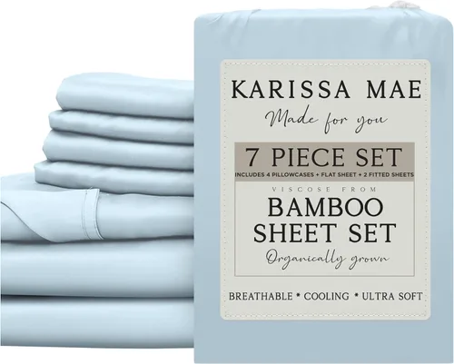 Vista 11 de KARISSA MAE Juego de sábanas de viscosa de bambú de lujo, 100% certificado FSC, refrescante, lujosamente suave, bolsillos profundos de 18 pulgadas