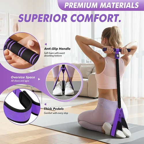 Vista 5 de Pedal Resistance Band with Handle Upgraded 55LBS Exercise Resistance Bands for Core, Abs, Legs, Glutes, Arms, Strength, Physical Therapy, Pilates