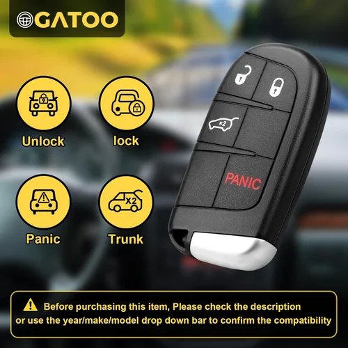 Vista 2 de OGATOO Llavero inteligente para automóvil sin llave para Dodge Charger Challenger Dart Durango 2011 2012 2013 2014 2015 2016 2017 2018 2019 2020