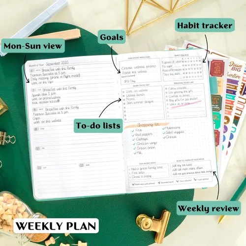 Vista 3 de Planificador Legend – planificador de vida semanal y mensual sin fecha para alcanzar tus objetivos y vivir feliz. Cuaderno organizador, diario