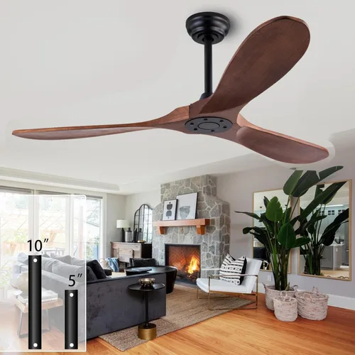 Vista 13 de 52” Silent Solid Wood Ceiling Fan Light, with 6-speed remote control, black