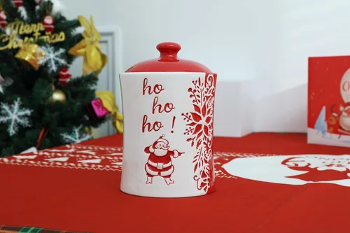 Vista 4 de Stephanie Imports Ho Ho Ho! Tarro de galletas de cerámica con temática navideña para vacaciones de invierno