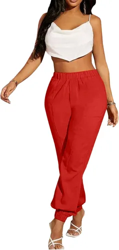 Vista 5 de Vrtige Pantalones largos elásticos casuales de cintura alta con bolsillos para mujer