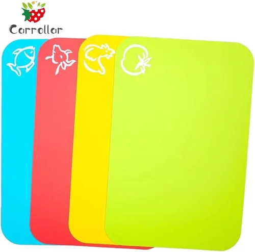 Vista 4 de Alfombrillas Pequeñas y Flexibles de Plástico para Tabla de Cortar, Alfombrillas para Tablas de Cortar con Iconos de Comida, Parte Trasera