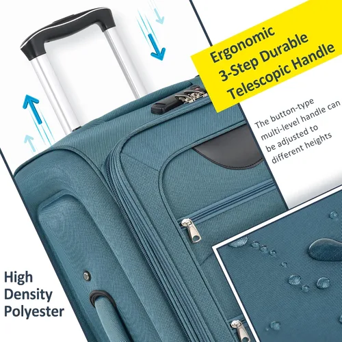 Vista 7 de Voohek Softside - Juego de 3 piezas expandible para maleta, equipaje ligero y ligero, Verde, Softside - Maleta extensible de 3 piezas, maleta