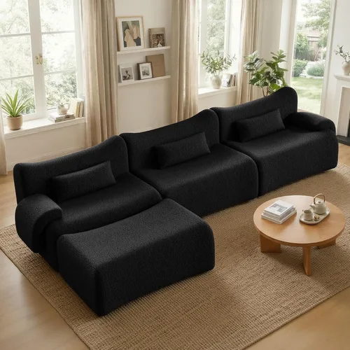 Vista 7 de Sofá modular modular de 126 pulgadas en forma de L para sala de estar, sofá modular de gran tamaño con asientos profundos, sofás modernos con Negro