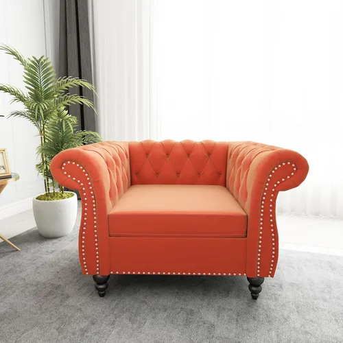 Vista 10 de RARZOE Chesterfield - Silla contemporánea de terciopelo Chesterfield, silla de club de terciopelo, silla Chesterfield con brazos enrollados de Azul