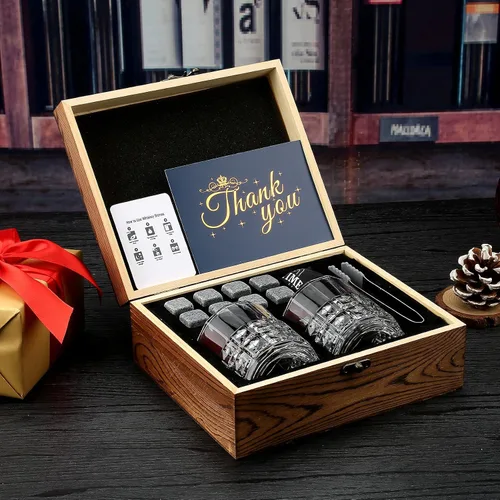 Vista 2 de Regalos de Whisky para Hombre, Juego de Vasos de Whisky de 2, Piedras de Whisky enfriadoras de Granito, Regalos de Bourbon para Hombre, Regalos