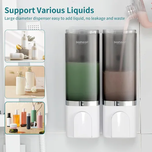 Vista 6 de Dispensador de jabón de ducha 2 en 1, 2 dispensadores de champú y acondicionador de 16.9 fl oz, dispensador de ducha montado en la pared, 2 cámaras