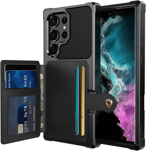 Vista 105 de Funda para Samsung Galaxy S21 Ultra con tarjetero, compatible con soporte magnético para automóvil, resistente a los golpes, resistente, suave, TPU