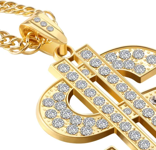 Vista 4 de 6 piezas de collar de cadena chapada en oro para hombres con colgante de signo de dólar, collar de dólar hip hop (6 piezas)