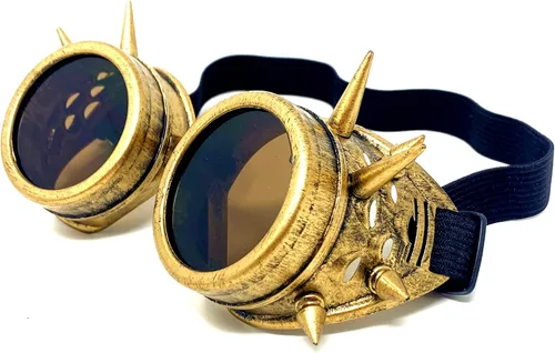 Vista 4 de Mad Scientist Time Traveler Steampunk - Gafas de disfraz de Halloween para mujeres y hombres Espiga de oro