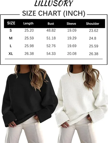 Vista 6 de LILLUSORY Suéteres de gran tamaño con cuello redondo para mujer, tejido mullido, grueso, cálido
