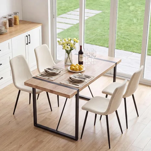 Vista 22 de Juego de mesa de comedor de cristal moderno para 4, juego de mesa de cocina rectangular, juego de mesa de comedor de 5 piezas con 1 mesa de vidrio