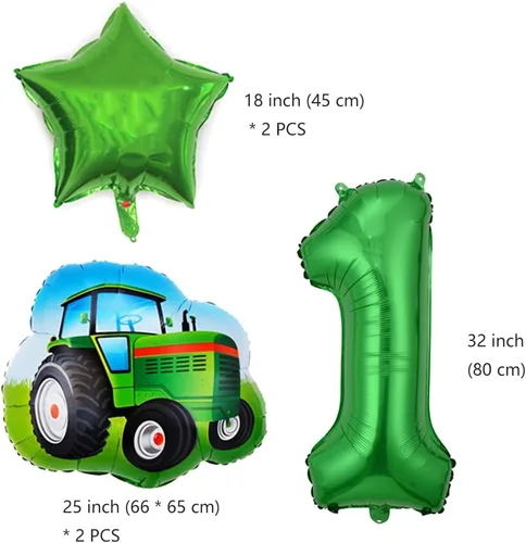 Vista 2 de Daimay 23 piezas de decoración de cumpleaños de tractor verde granja, suministros para fiestas, pancarta de feliz cumpleaños, globo de granero