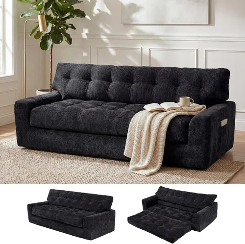 Vista 22 de MONVANE Sofá cama convertible de 55.5 pulgadas, sofá cama 2 en 1 sin hueso con bolsillo de almacenamiento, cómodo sofá de asiento profundo