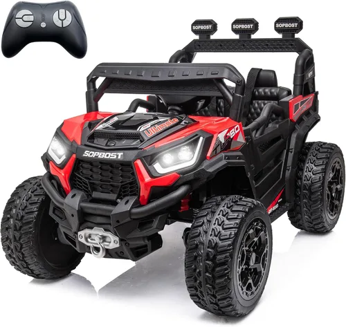 Vista 8 de Sopbost vehículo utilitario 24 V premium 4x4 con control remoto para niños, camión eléctrico todoterreno con neumáticos de goma EVA, cambio entre