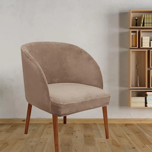 Vista 2 de XMNTG Juego de 2 fundas elásticas de terciopelo camello para sillas de comedor, con respaldo curvado moderno de mediados de siglo, fundas