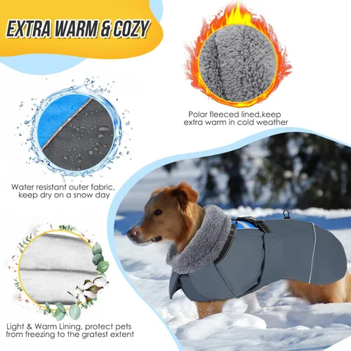 Vista 3 de SlowTon Abrigo de invierno para perro, resistente al viento, 3 capas de forro polar grueso y cálido, chaqueta para perro para clima frío, ropa Azul