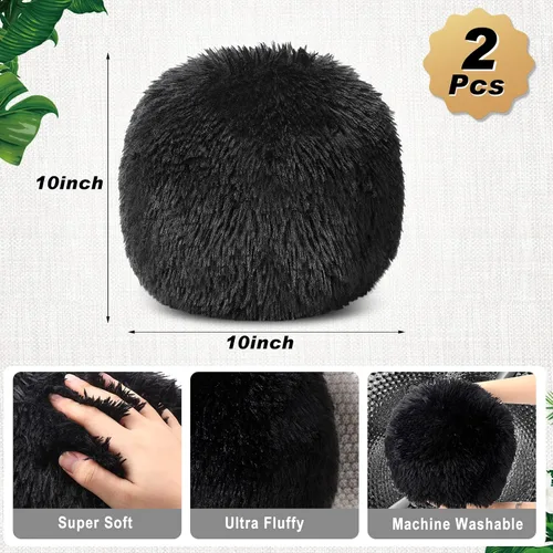 Vista 2 de Paquete de 2 Almohadas Decorativas de Bola Redonda de Felpa de 10 Pulgadas, Almohadas Nórdicas Suaves de Boucle Esféricas Peludas Circulares