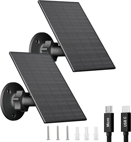Vista 10 de FUTUREZEN Panel solar de 2 W para cámaras de seguridad, cargador solar de 5 V para cámaras de batería recargable con puertos micro USB y USB-C