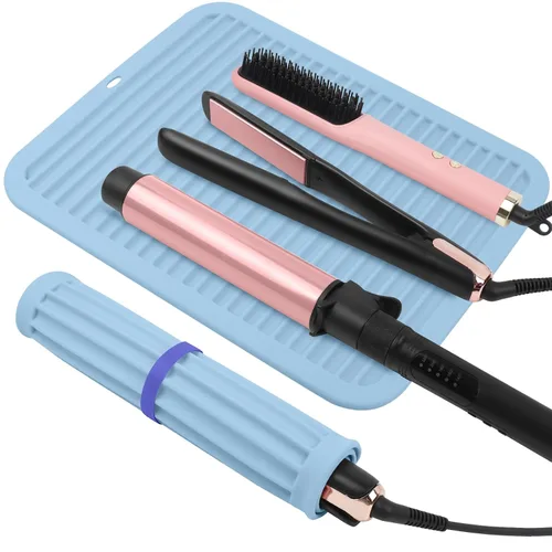 Vista 12 de Alfombrilla de silicona resistente al calor, alfombrilla profesional para herramientas de cabello para rizadores, planchas, alisadores de pelo