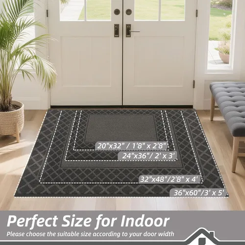 Vista 2 de BEQHAUSE Tapete para puerta atrapador de suciedad, antideslizante, absorbente, de bienvenida, de bajo perfil, lavable, para patas fangosas, entrada