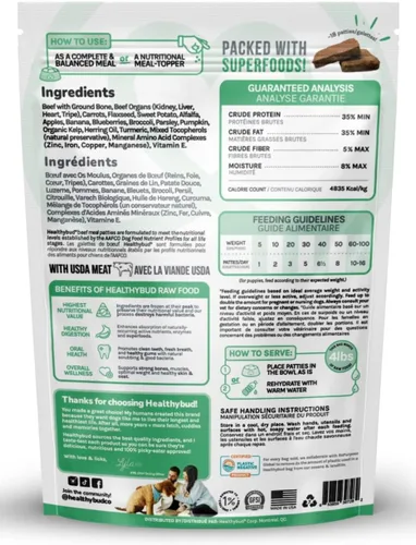 Vista 2 de healthybud Alimento crudo para perros, hamburguesas de carne liofilizadas, alimento para cachorros sin granos, grado humano, alto contenido
