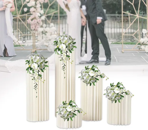 Vista 13 de 10 piezas de centros de mesa de boda jarrones de cartón, H: 7.9 "xDia: 11.8" Plegable Cartón Centro de mesa Exhibición de Jarrón de flores alto 10