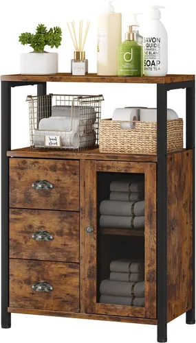 Vista 4 de Homeiju Gabinete de almacenamiento de piso de baño con 3 cajones extraíbles y 1 puerta, gabinete de almacenamiento industrial para cocina, sala