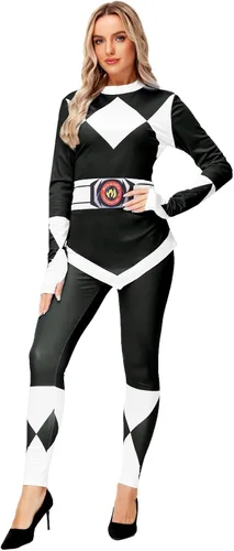 Vista 6 de AOBUTE Womens Rangers Costume 2 Piece Clothing Set Halloween Superhero Cosplay Shirt and Leggings
