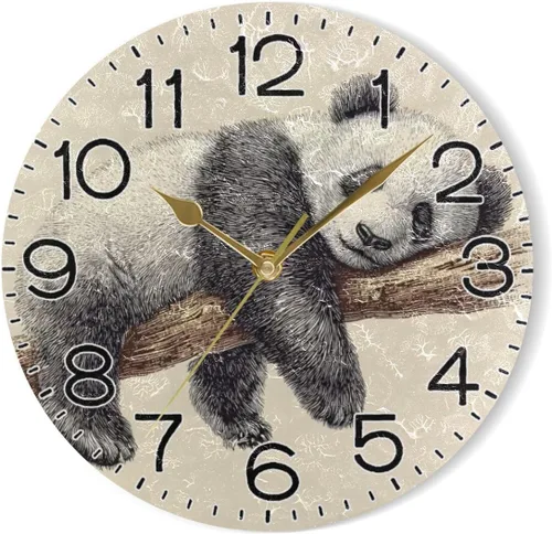 Vista 7 de ALAZA Reloj de pared con diseño de oso panda, funciona con pilas, silencioso, de cuarzo, analógico, rústico, estilo rústico, redondo, decoración