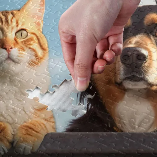 Vista 4 de Cat Dog Jigsaw Puzzles 500 Pieces for Adults with Mesh Storage Bag 2011501