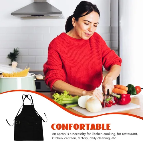 Vista 9 de Waterproof Canvas Chef Apron with Multiple Pockets, Thick Sturdy Cooking Work Apron for Men and Women, Suitable for Nail Salon, Kitchen, Restaurant