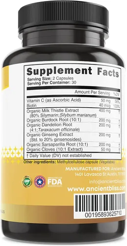 Vista 6 de Ancient Bliss Liver Love - Suplemento natural de desintoxicación hepática y salud hepática de cardo mariano - Apoya el hígado saludable en hombres