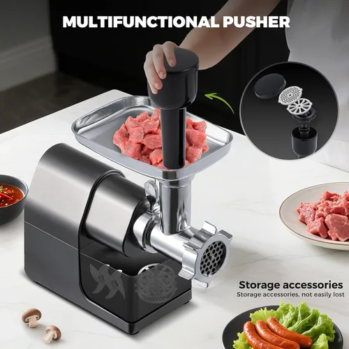 Vista 7 de Picadora de carne eléctrica de 3200 W, control táctil digital, comercial, resistente, molinillo de carne y relleno de salchichas, kit Kubbe para uso