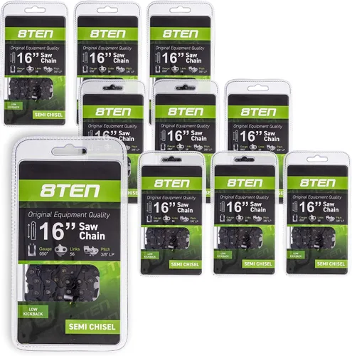 Vista 4 de 8TEN Cadena de motosierra para Husqvarna 136 137 141 142 240 Echo 501847052 Echo 91PXL52CQ 16 pulgadas .050 3/8 56DL paquete de 2