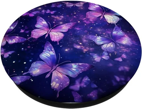 Vista 2 de Dreamy Monarch Butterfly - Mariposas bonitas, morado, azul PopSockets estándar PopGrip