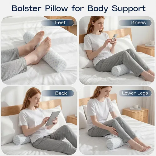 Vista 6 de Almohada Cervical de Rollo, Almohadas de Soporte Cervical de Espuma Viscoelástica, Almohadas de Cuello Redondas, Almohadas Cilíndricas de Refuerzo