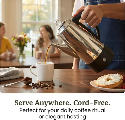 Vista 3 de Elite Gourmet EC140 Cafetera eléctrica de 6 tazas con función de mantener caliente, perilla de progreso de preparación transparente, mango de tacto