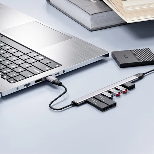 Vista 4 de Concentrador USB 3.0, SNLLMZI Aluminio USB 3.0 7 Puertos Hub Expander, Hub de datos portátil ultra delgado para MacBook, laptop, PC, Mac Pro, Mac