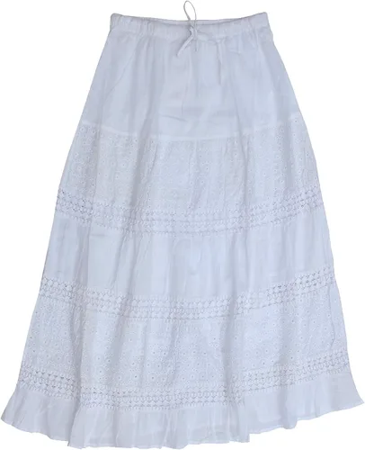 Vista 2 de Hobo Hippie Gypsy Bohemia Color Sólido Largo Falda Blanca India, Blanco