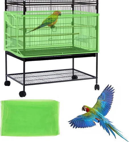 Vista 14 de Daoeny Cubierta grande para jaula de pájaros, protector de semillas para jaula de pájaros, red de malla de nailon suave y aireada ajustable